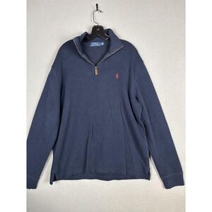 Polo Ralph Lauren Sweater Mens Large Blue 1/4 Zip Mock Neck Knit Pullover Logo